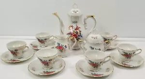 VC) Vintage 15 Piece Floral White & Gold Demitasse Coffee Tea Set Japan 11/147 - Picture 1 of 11
