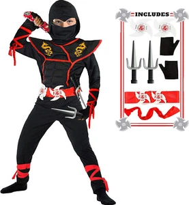 NEW IN PKG. Ninja Costume Boy Halloween Kids COMPLETE Boy Ninja SIZE 8-9 LARGE - Picture 1 of 2