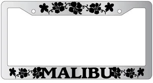 Chrome License Plate Frame MALIBU HIBISCUS Auto Accessory - Picture 1 of 1