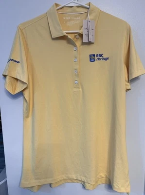 Nuevo con etiquetas Polo de golf Peter Millar PGA Tour RBC Heritage para mujer L amarillo Hilton Head SC Foto 1 de 4