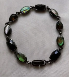 Lia Sophia Rocco Black Metal Tone W/Multicolor Bracelet Abalone & Crystal's... - Picture 1 of 8