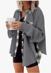 New Waffle Knit Plaid Shacket Sweater Size Med - Picture 1 of 2