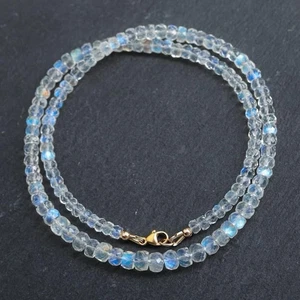 Moonstone Necklace 20” Round Faceted Beads Natural Gemstone Handmade Jewelry - Picture 1 of 4