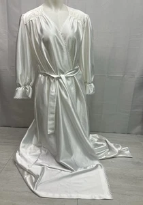 Lorraine USA weiß Polyester bestickt Maxi Morgenmantel Größe Medium Vintage - Bild 1 von 21