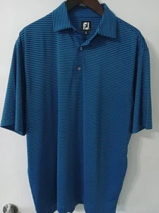 Footjoy Men's Polo Golf Short Sleeve Shirt Size Large Blue With Black Stripes - Picture 1 of 7