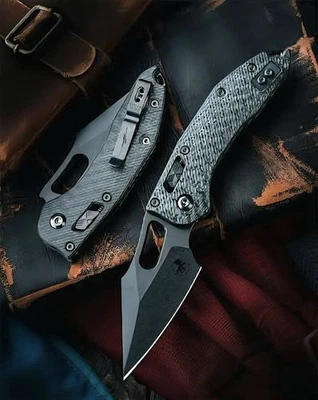 🌟NEW SIGNATURE STITCH BLACKOUT RAM-LOK DLC BLK BLADE FLUTED CARBON-FIBER SCALES - Image 1 of 4
