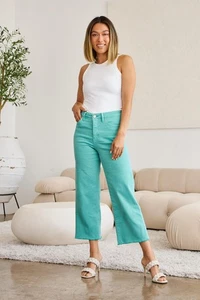 RFM Crop Chloe Full Size Tummy Control High Waist Raw Hem Jeans - Picture 1 of 23