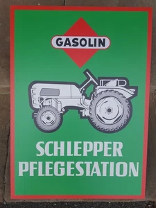 Gasolin Schlepper Pflegestation Reklameschild Kunststoff 70x50 Oldtimer Trecker - Picture 1 of 5