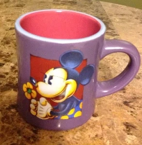 Disney purple Minnie Mouse Coffee mug Tea cup Red Blue Yellow Flower Collectible - Picture 1 of 9
