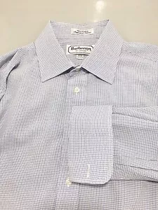 Burberrys London 16 - 33 Blue Check Long-Sleeve Cotton Shirt French Cuffs - Picture 1 of 5