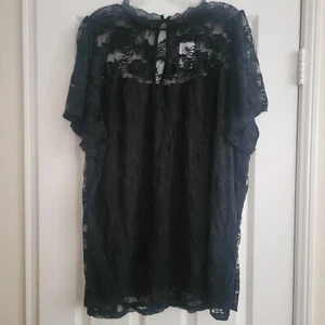 NWT Torrid Stretch Lace Crew Neck Puff Sleeve Top Plus Size 4X 26 Black Shirt - Picture 1 of 3