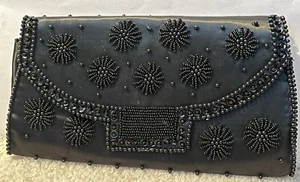 Vintage Elegant Black Beaded Evening Clutch Italian Beads Bon Soir, handmade Jap - Picture 1 of 7