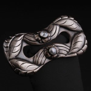 GEORG JENSEN Hebilla de Cinturón de Plata con Perlas # 12, 826S. Vintage. ¡SELLOS ANTIGUOS! - Imagen 1 de 6