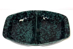 BENNINGTON POTTERY Agate Green & Black 12" DIVIDED OBLONG VEGETABLE BOWL - Picture 1 of 3