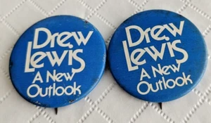 Lot of 2 "DREW LEWIS A NEW OUTLOOK" Political Pinback Button Approx 1.5" #20300 - Picture 1 of 6
