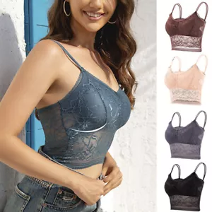 Canotta Da Donna Con Reggiseno Imbottito In Pizzo Floreale Senza Spalline + - Zdjęcie 1 z 27