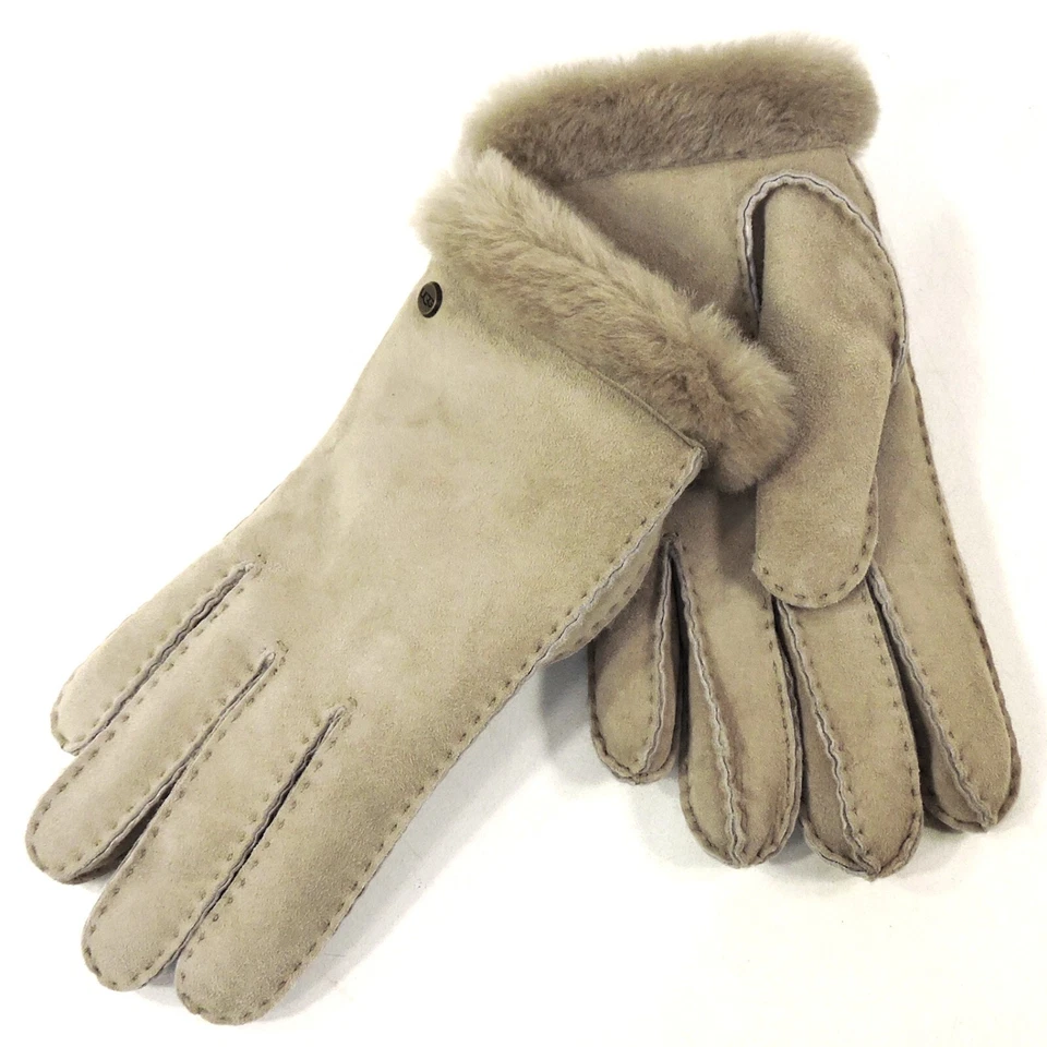 UGG ⚜ 女士灰色麂皮绒 LAMB FUR 舒适冬季手套,L 码精品 — 第 1/3 张图片