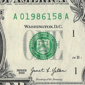 AUG 15 1986 Date Note Fancy Serial Number One Dollar Bill 08 15 1986 - Picture 1 of 11