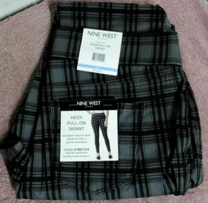"NWT" ~ NINE WEST ~ Women's Glasgow Plaid Heidi Pull - On Skinny Pants ~ Size 10 - Picture 1 of 5