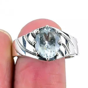 Aquamarine Gemstone March Statement Elegant Ring Size 9 Solid Sterling Silver - Picture 1 of 8
