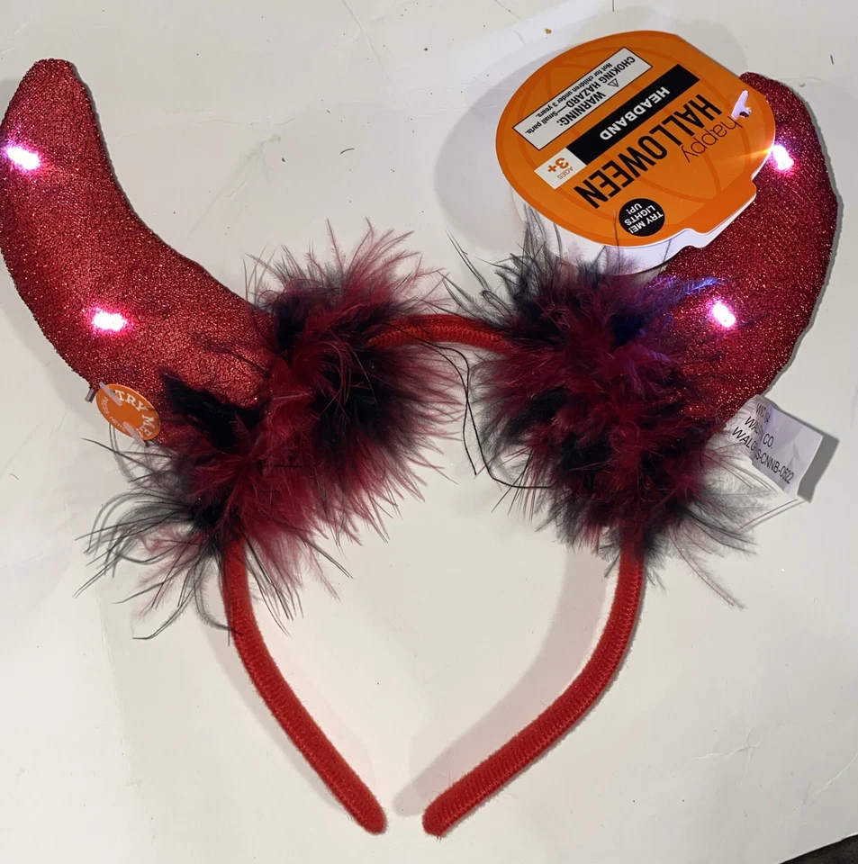 Light Up Devil Headband Glowing Red Devil Horns LED Costume Headband - Image 1 of 4