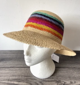 PAUL SMITH NATURAL STRAW SWIRL STRIPE HAT SIZE S RETAIL £145 MADE IN ITALY BNWT - Picture 1 of 9