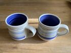Set Of 2 Pfaltzgraff Rio Coffee Mugs Tea Cups Blue White Stripes Set Stoneware