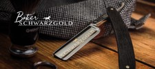 BÖKER BOKER Solingen Rasiermesser Schwarzgold 24 Karat Gold 6/8" Mooreichenholz
