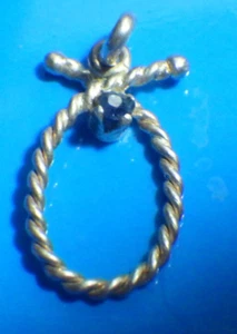 sterling silver rope pendant or charm with chipped sapphire 11/16X3/8" - Picture 1 of 4