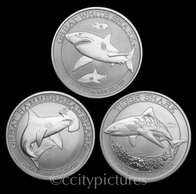 Juego serie Shark • Monedas de plata 0,999 2014-2016 de 1/2 oz • Lote de 3 Perth Mint Foto 1 de 2
