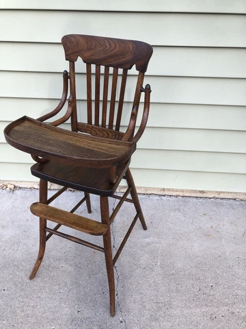 Antique Oak High Chair Original Finish Hardware Cover