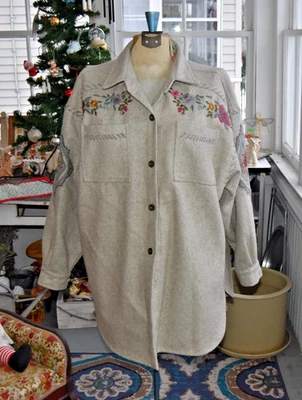 Vintage años 90 juntos! Chamarra pesada de lana bordada floral gris talla XL Foto 1 de 4