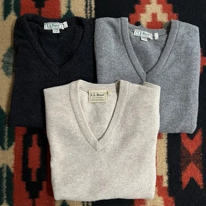Vintage LL Bean Mens Sweater Vest L Lambswool V Neck Academia Scotland Ireland - Picture 1 of 17