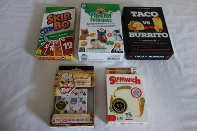 Lot of 5 Dice and Card Games Skip Bo Taco vs Burrito Farting Frenchies Slamwich - Image 1 of 4