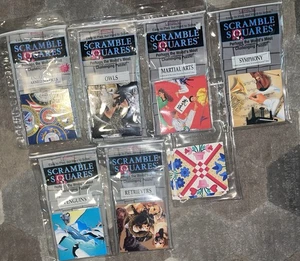 LOT 7 Scramble Square Puzzles Retrievers, Penguins, Owls, Armed Services Quilt + - Picture 1 of 4