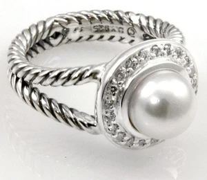 David Yurman Sterlingsilber Perle & Diamant Albion Ring Größe 7 - Bild 1 von 3