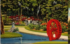Cartolina The Oriental Gardens Jacksonville Florida in lino - Foto 1 di 4