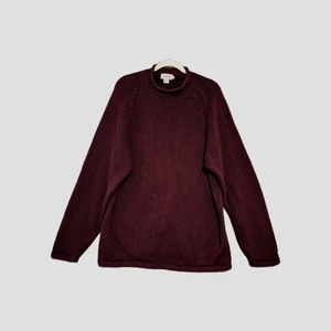 VTG 90s J CREW Roll Neck Collar Knit 100% Cotton Fisherman Burgundy Sweater L - Picture 1 of 9