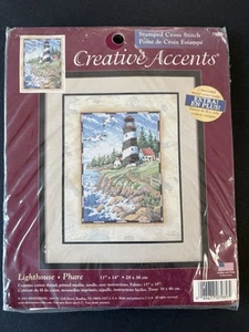 Creative Accents Lighthouse Rocky Shore Stamped Cross Stitch Kit 11x14in New - Picture 1 of 7