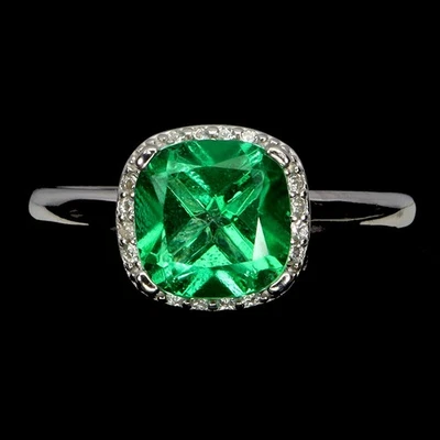 925 Sterling Silver Ring Cushion Green Topaz 8mm Natural Gemstone Jewelry Size 8 - Image 1 of 4