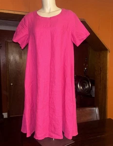 Yuvita 100% Linen Tunic Dress L Oversized Purple Short Sleeve Lagenlook Boho - Picture 1 of 13