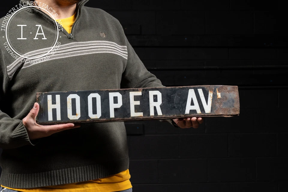 Placa de rua vintage "Hooper Ave." porcelana esmalte dupla face - 2 - Imagem 1 de 4
