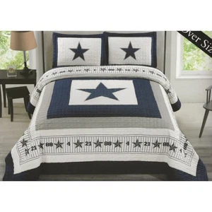 3 Piece Quilted Bedspread Set Dallas Cowboys Blue Star Quilted Bedspread King - Picture 1 of 3