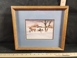 Vintage Water Color On Paper Painting Amish Horse Sled Grandfather Signed - Picture 1 of 2