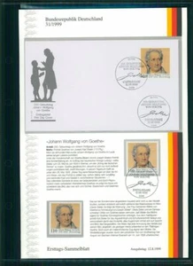 RFA ETSB 1999/31 HOJA DE COLECCIÓN PRIMER DÍA JOHANN WOLFGANG VON GOETHE - Imagen 1 de 2