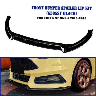 Front Bumper Spoiler Splitter Lip For Ford Focus ST MK3.5 2015-2018 2016 Black - Image 1 of 4