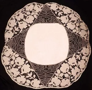 Antike handgefertigte Madeira Cutwork Leinen Tischdecke - Bild 1 von 7