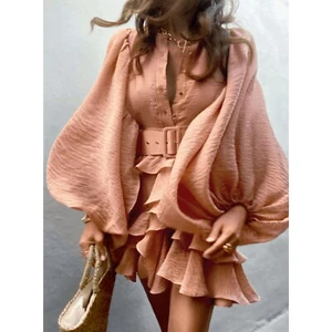 Shona Joy Dress Size AU 10 / US 6 BNWOT Charlotte Belted Desert Rose Ruffle Mini - Picture 1 of 9