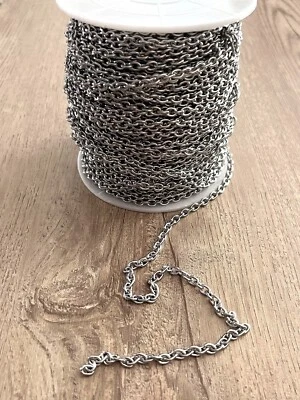 5 pies Cadena de acero inoxidable a granel 6 mm X 4,5 mm eslabones diseño de joyas al por mayor Foto 1 de 2