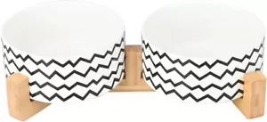 Ceramic dog and cat bowl set with wooden frame, modern and lovely. - Picture 1 of 7